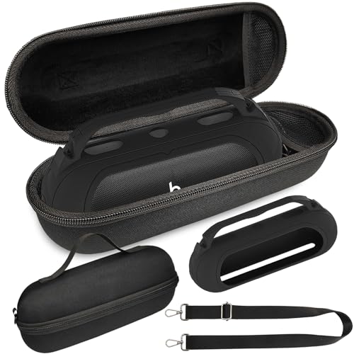 Protective Case for Beats Pill Bluetooth Speaker with Handle | Silicone Cover and Hard Carrying Case for Beats Pill Speaker Accessories with Shoulder Strap (Black) - color: Black