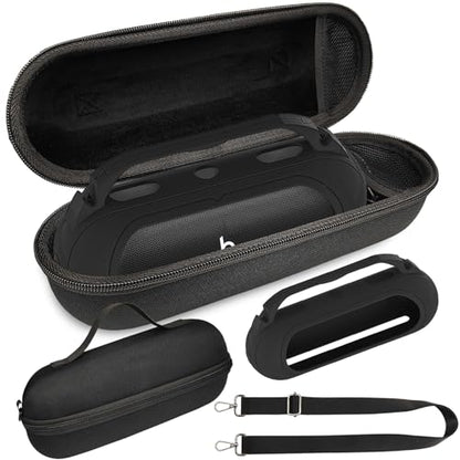 Protective Case for Beats Pill Bluetooth Speaker with Handle | Silicone Cover and Hard Carrying Case for Beats Pill Speaker Accessories with Shoulder Strap (Black) - color: Black