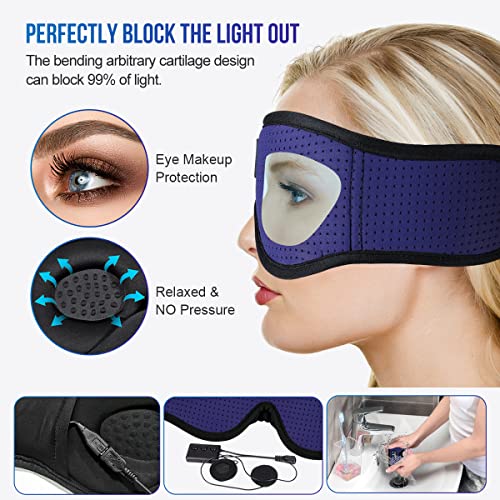 MUSICOZY 3D Sleep Headphones Bluetooth 5.4 Breathable Sleep Eye Mask | Cooling Fabric Lining with Blackout Design for Side Sleeper, HD Stereo Sound, 14 Hours Playtime for Sleep, Travel, Relaxation - color: Dark Blue