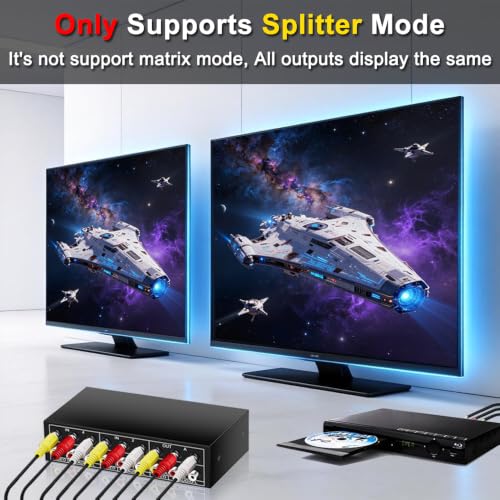 4 in 2 Out RCA AV Switch Composite Video Stereo Audio Switcher | Composite Video L/R Audio Selector Box, For VCR/DVR/DVD Player/Retro Game Consoles, Metal Housing, No Need Power, Plug & Play