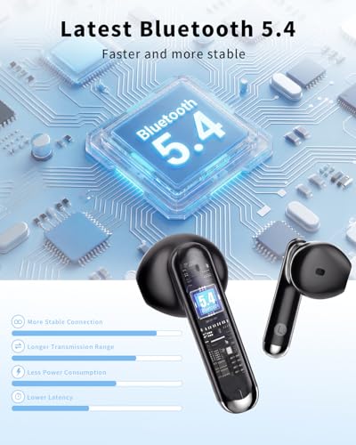 Wireless Earbuds, 2026 Bluetooth 5.4 Headphones Bass Stereo Ear Buds with Noise Cancelling Mic, LED Display in Ear Earphones 50H Playtime Ear Buds, IP7 Waterproof for Laptop Pad Phones Deep Black - color: Deep Black