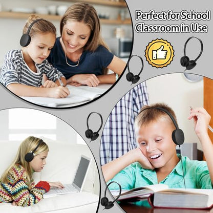 Headphones Bulk 24 Pack for Classroom School,Wholesale Earphones | Class Set for Students Teens, Adult Group Learning, Computer Lab, Library, Online Lesson and Testing 3.5mm Jack (Black) - size: 24 Pack Black