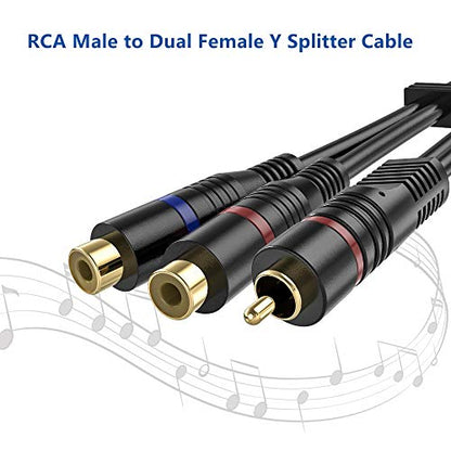 RCA Splitter, 2 Pack RCA Male to Dual RCA Female Y Splitter Cable Stereo to Mono Adapter, 8 Inches Gold Plated Audio Cable Cord for Subwoofer Speaker