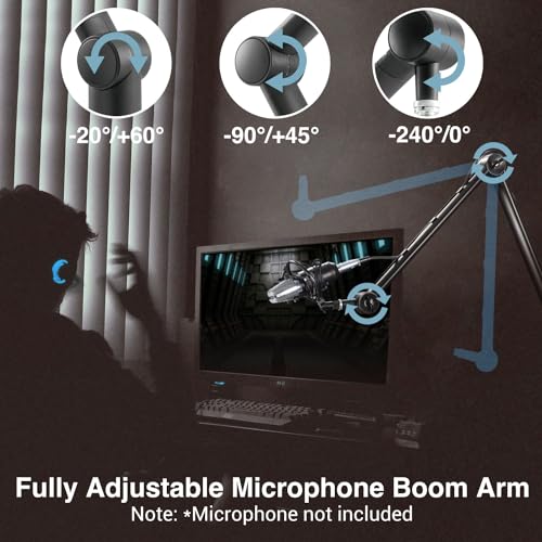 Desky Adjustable Microphone Boom Arm - Low Profile Mic Arm Desk Mount -