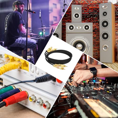 MECCANIXITY 2RCA Male to 2RCA Male Audio Stereo Cable, 3.3 ft RCA Subwoofer Cable with Gold Plated Plugs for Home Theater, HDTV, Amplifiers, Speakers, Black Cable Gold Shell - color: Black/Gold, size: 3.3 ft
