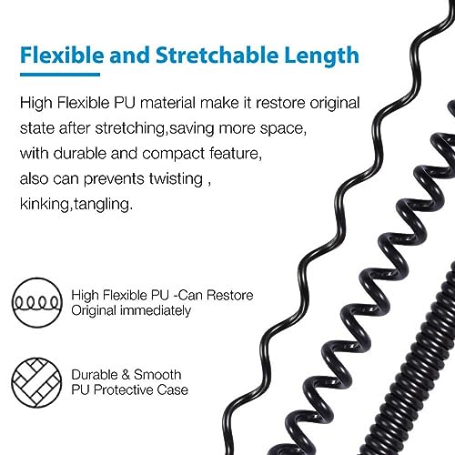 Sqrmekoko Coiled Audio Cable Replacement for Audio-Technica ATH-M50x, M40x, M60x, M70x Headphones – 4.6 to 10FT Extendable Cord, Professional Studio Aux Cable