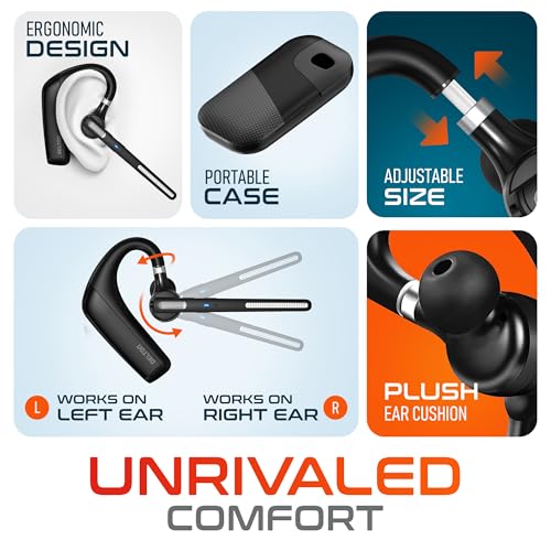 Delton Ultralight Bluetooth Headset with Noise Cancelling Microphone | Bluetooth Earpiece with Charging Case, Auto Pair USB Dongle for PC/Laptop, Compatible with MS Teams, Zoom and More - Black