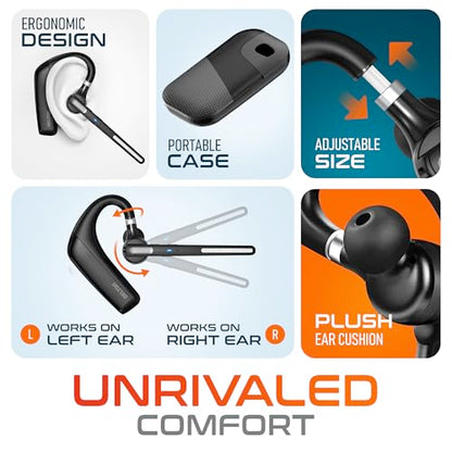 Delton Ultralight Bluetooth Headset with Noise Cancelling Microphone | Bluetooth Earpiece with Charging Case, Auto Pair USB Dongle for PC/Laptop, Compatible with MS Teams, Zoom and More - Black