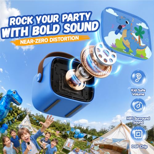 YLL Karaoke Machine for Kids, Portable Mini Speaker with 2 Wireless Microphones, Kids Toy Gifts for Boys Ages 3, 4, 5, 6, 7, 8, 9, 10+ Years Old, 4-12th Birthday Singing Home Family Party - color: Navy Blue-Dinosaur