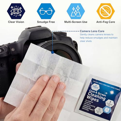MED PRIDE Lens and Screen Cleaning Wipes for Eyeglasses, Touch Screens, Cameras, Anti-Fog, Scratch-, Anti-Static (100 100 Count (Pack of 1))