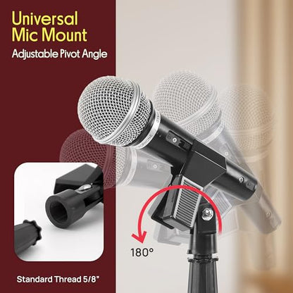 Pyle Square Base Microphone Stand with Mic Clip - Heavy Duty, Height Adjustable, 36.2" to 63.38'', Solid Die-Cast Base, Studio & Concert Use, Universal 5/8'' Adapter, Cable Clip Included - style: Glossy black finish