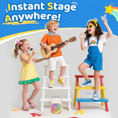 Karaoke Machine for Kids, Toys for 3-12 Years Old Girls Gifts, Kids Karaoke Microphone Machine Toy, Best Fun Christmas Birthday Gifts for 5 6 7 8 9 10 11 Years Teens Girl Boys Beige 2 Mic - color: Beige 2 Mics