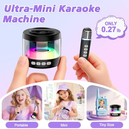 Mini Karaoke Machine for Kids with 2 Wireless Lapel Microphones | Portable Bluetooth Karaoke Speaker, Magnetic Phone Stand, Lyrics Display, Birthday for Girls Boys - color: Black