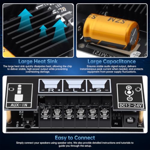 ZK-MT21 Bluetooth Power Amplifier Board 2.1 Channel 50W x 2 + 100W | Mini amp module. quickly connects. Fits car audio speakers/home theater. with bass,treble,subwoofer and volume control
