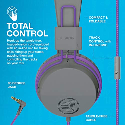 JLab JBuddies Studio Kids Wired on-Ear Headphones with mic, Volume Limiter, Folding, Graphite/Purple - color: Graphite / Purple, size: Headphones
