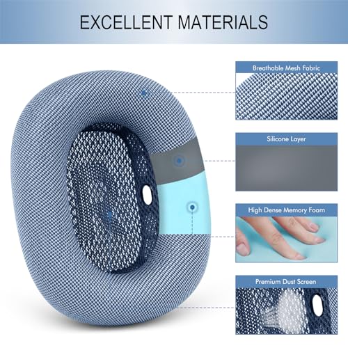GEVO Upgraded Ear Cushions Replacement Earpads for AirPods Max 1 & 2 Headphones, Mesh Fabric Ear Pads Ear Covers Cups with Memory Foam and Magnet for AirPods Max 1 & 2 (Sky Blue) - color: Sky Blue