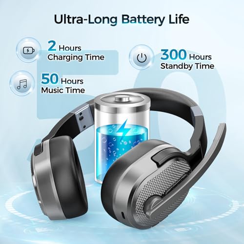 COSMUSIS Trucker Bluetooth Headset, Wireless Headset with Mic for Work | Trucker Headset with Noise Cancelling Headphones, Long Battery Life Bluetooth Headphones with Detachable Earpad for Driving - color: Silver Gray