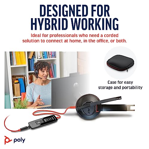 Poly Blackwire 5210 Wired Headset (Plantronics) Flexible Noise-Canceling Boom Mic Single-Ear Design - PC/Mac, Mobile via USB-C, USB-A, 3.5mm - Works w/Teams, Zoom - Amazon Exclusive (9P7X5AA) - style: 2023 Version (USB-C & USB-A)