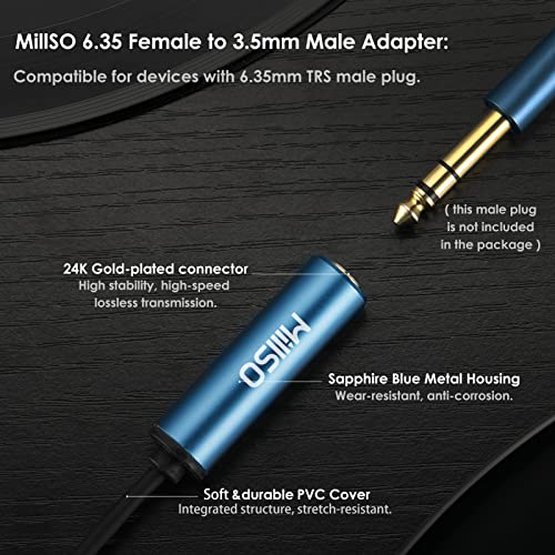 1/4 to 3.5mm Headphone Adapter, TRS 6.35mm Female to 3.5mm Male 1/8 to 1/4 Stereo Audio Adapter for Amplifiers, Guitar, Piano, Home Theater Devices to Phone, Laptop, Headphones - 12inch/30cm - color: Blue, size: 1 FT