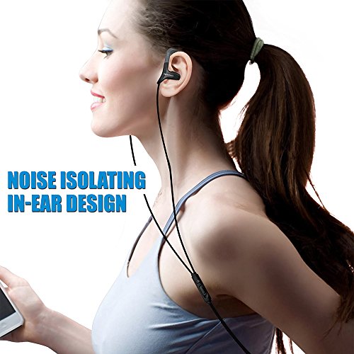 NEM Universal in-Ear Sport Headphones, Noise Isolating Sweatproof Earbuds with Mic & Remote, Adjustable Earhook Wired Stereo Earphones for Running, Gym Workout, Compatible with iPhone & Samsung