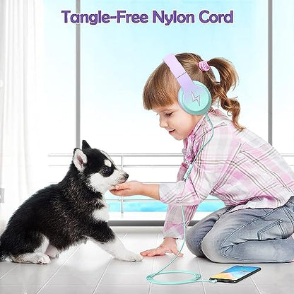 Candy Bila Wired Kids Headphones for School, Over-Ear for Boys Girls | Volume Limiter 85/94dB, HD Stereo Sound, Microphone and Wired Control,Foldable Design, Gradient Purple - color: Light Purple