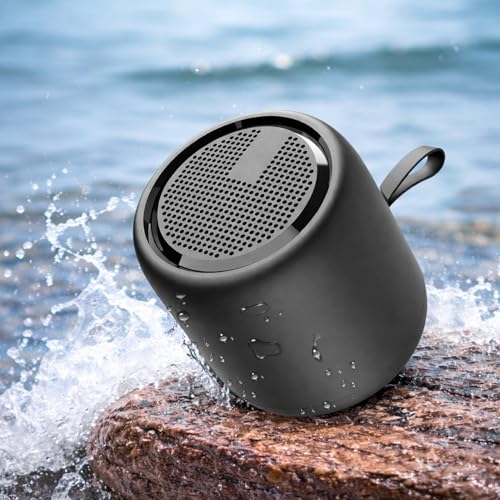 Mini Portable Bluetooth Speaker, Up to 24H Playtime, IPX4 Splashproof, BT 5.3, TWS Pairing, Built-in Mic, Black for Travel, Beach & Outdoor Party Use
