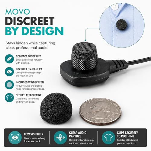 Movo LV-M5 4FT Pin-On Lavalier Microphone with 3.5mm TRS Connector – Clip-On Lav Mic for DSLR Cameras, Camcorders & Audio Recorders – for Interviews, Video Recording & Filmmaking