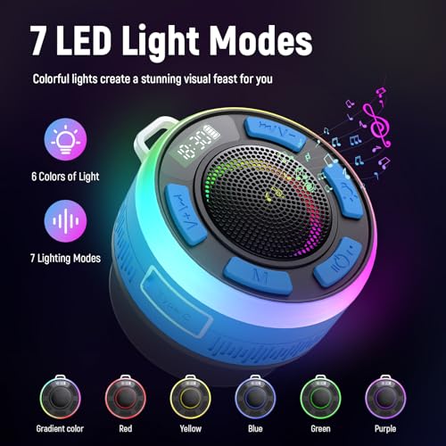 Waterproof Shower Speaker, Bluetooth 5.3 Bathroom Speaker with HD Sound & Strong Suction Cup, Bluetooth Speaker Built-in Mic for Calls, 1100mAh Portable Wireless Speaker for Pool, Beach, Boat, Blue - color: Sea Blue