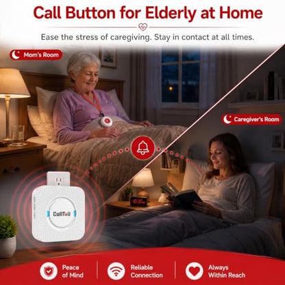 CallToU Caregiver Pager with 2 Wireless Call Button for Elderly at Home | Easy Use, Loud Whole-Home Alerts, 500+FT Through-Wall, Waterproof Call Bell Alert Buttons for Seniors/Elderly/Patients/Adults - color: white 2+2