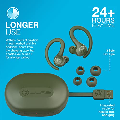 JLab Go Air Sport, Wireless Workout Earbuds Featuring C3 Clear Calling, Secure Earhook Sport Design, 32+ Hour Bluetooth Playtime, and 3 EQ Sound Settings (Green) | Wireless Sports Headphones, EQ3 Sound Sweatproof Sports Earphone, Wireless Headphones - col