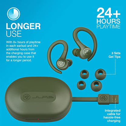 JLab Go Air Sport, Wireless Workout Earbuds Featuring C3 Clear Calling, Secure Earhook Sport Design, 32+ Hour Bluetooth Playtime, and 3 EQ Sound Settings (Green) | Wireless Sports Headphones, EQ3 Sound Sweatproof Sports Earphone, Wireless Headphones - col