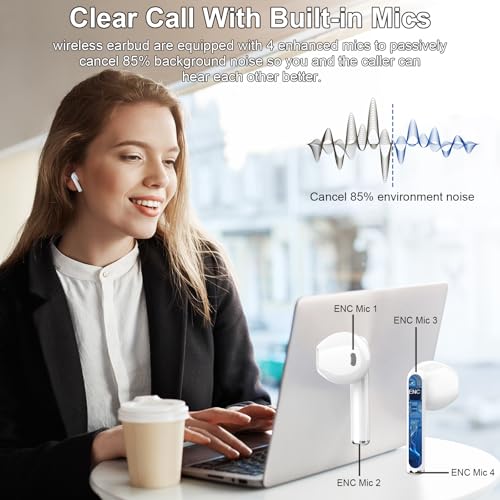 Wireless Earbuds, Bluetooth Headphones, Stereo Bass Ear Buds with ENC Noise Cancelling Mics, Bluetooth Earbuds with LED Display Charging Case, IP7 Waterproof Earphones for Android iOS/Light white - color: light white