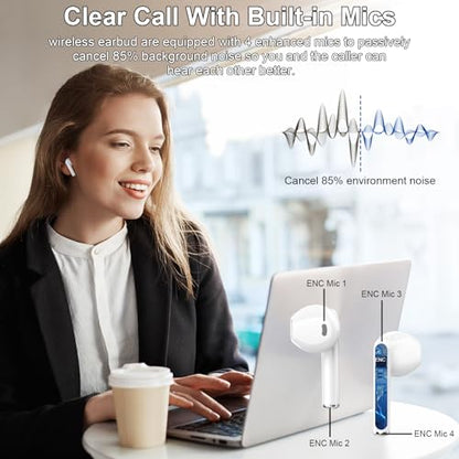 Wireless Earbuds, Bluetooth Headphones, Stereo Bass Ear Buds with ENC Noise Cancelling Mics, Bluetooth Earbuds with LED Display Charging Case, IP7 Waterproof Earphones for Android iOS/Light white - color: light white