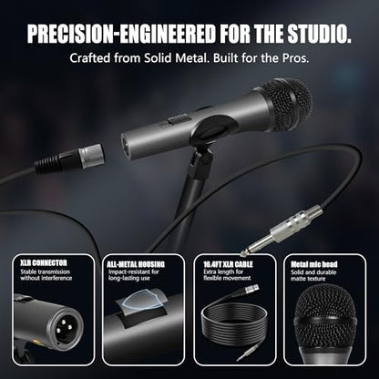 Professional Vocal Microphone for Singing, Dynamic Karaoke Handheld Wired Microphone with 16ft XLR to 1/4" Audio Cable, Studio Mic for Speaker, Amplifier, Mixer and Karaoke Machine - color: Silver Grey