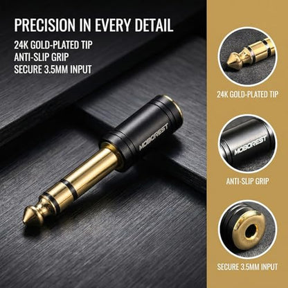 MOBOREST 1/4" Male to 3.5mm (1/8 in) F Headphones Audio Adapter, Black -2P | 6.35mm Male to 3.5mm Female adapter Pure Copper connectors for lossless TRS sound, guitar amp, piano, keyboard, mixer, studio - color: 2BLACK