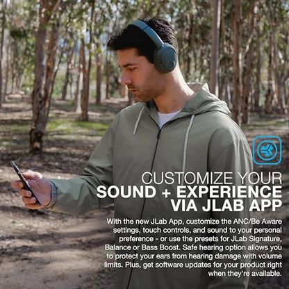 JLab JBuds Lux ANC Over Ear Headphones Bundle with JBuds Mini True Wireless Earbuds, Active Noise Cancelling, Bluetooth multipoint, Sage