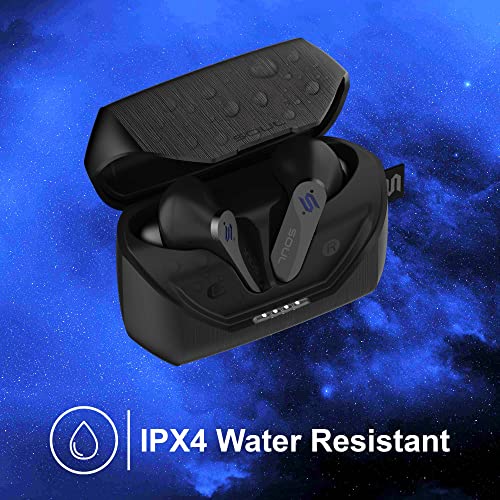 New Soul S-Play Bluetooth Wireless Earbuds | 40ms Low Latency, Gaming, and Entertainment In-Ear Headphones with Microphone | Water Resistant, Wireless Charging Case, 28 Hours of Playtime | Omega Black