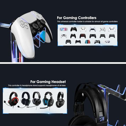 OAPRIRE Controller Holder Headset Stand with Lights, 3 Tier Acrylic Gaming Controller Stand Compatible with PS4, PS5, PC, Switch, Universal Design (Black) - color: Black, size: 3 Tier-Lights