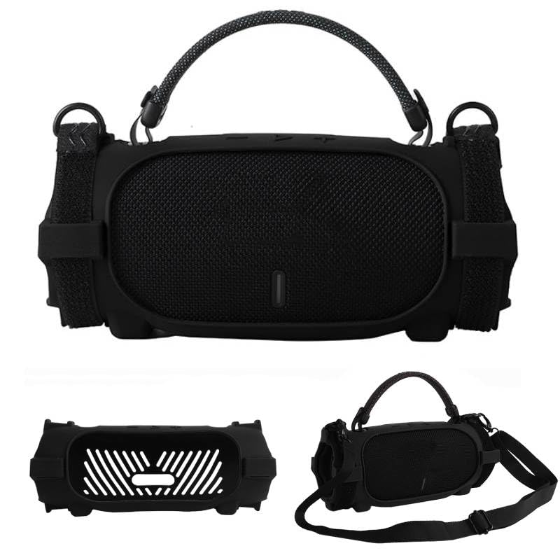 Silicone Case Cover for JBL Charge 6 Portable Bluetooth Speaker, Soft Protective Sleeve Travel Carrying Protective Cover Speaker Silicone Case with Shoulder Strap and Bike Strap (Black) - color: Black