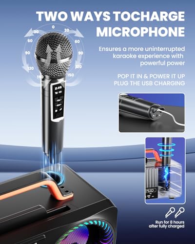 Karaoke Machine for Adults & Kids, Portable 80W Bluetooth Speaker - 2 Wireless Microphones, Echo Adjust, Support USB/AUX, for Outdoor/Indoor Gathering Party Gifts - size: 218