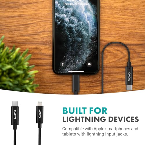 Movo IMA-5 USB-C to 11.8" (30CM) Lightning Microphone Adapter Cable – Connect USB-C Shotgun Mics to iPhone/iPad – Compatible X1, X1-MINI, VXR10-AI, Rode VideoMic NTG, VideoMic GO II