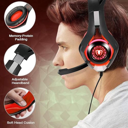 BlueFire Stereo Gaming Headset with Microphone for PS5 PS4 Xbox One Switch PC Mac – Wired Over-Ear Headphones with Surround Sound, Soft Memory Foam, Noise Canceling Mic, Light, 3.5mm Jack (Red) - color: Red