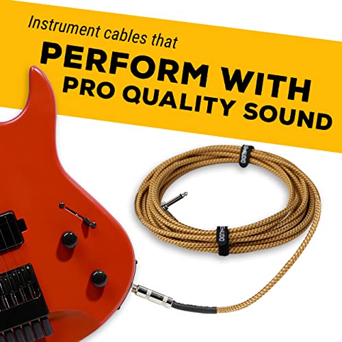 GLS AudioStraight to Right Angle 1/4 Inch TS, Oxygen-Free Copper, Braided Tweed Jacket, Male-to-Male Wired Amp Cord for Amplifier Instrument Cable 20 Ft Electric Guitar Cable Braided Brown/Yellow | Straight to Right Angle 1/4 Inch TS, Oxygen-Free Copper,