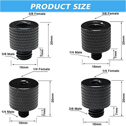 8 Pcs Mic Stand Adapter 5/8 Female to 3/8 Male and 3/8 Female to 5/8 Male, 5/8 Female to 1/4 Male and 1/4 Female to 5/8 Male Screw Thread Adapter Mic Thread Adapter Set for Microphone (Black) - color: Black