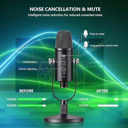 USB Microphone Metal Condenser Mic:Plug&Play Gaming Microphones on PC,Mac,Twitch and YouTube,Recording Microphone Computer PC Mic for Streaming,Podcasting
