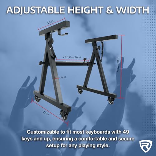 Rockville Z40W Z-Style Pro Keyboard Stand with Wheels, Adjustable Height | Bag Included, Adjustable Width, Lockable Wheels, 250 lb Capacity, Headphone Hook, Fits 49 Keys and Up, EVA Foam Pads