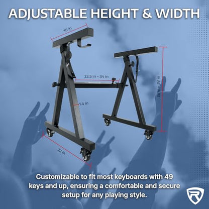 Rockville Z40W Z-Style Pro Keyboard Stand with Wheels, Adjustable Height | Bag Included, Adjustable Width, Lockable Wheels, 250 lb Capacity, Headphone Hook, Fits 49 Keys and Up, EVA Foam Pads
