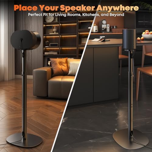 Single Speaker Stand for Sonos Era 100, 100 SL & Era 300, Hidden Cable | Set of 1, Easy to Assemble, Sturdiness, 29.1–39'' Height Adjustable, Two Base Mounting Design, Max holds 11lbs, Black - color: Black, size: 1 Pack