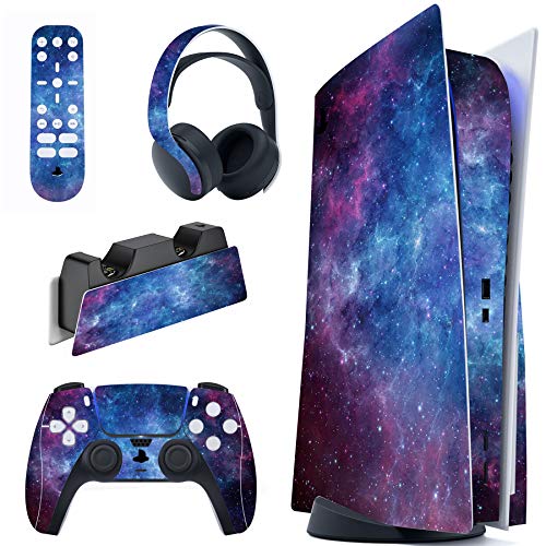 PlayVital Magic Sky Full Set Skin Decal for ps5 Console Disc Edition, Sticker Vinyl Decal Cover for ps5 Controller & Charging Station & Headset & Media Remote - color: Magic Sky