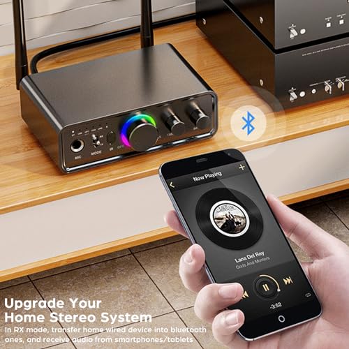 Bluetooth 5.3 Transmitter Receiver 2-in-1 Wireless Audio Adapter with Remote 6.5mm Mic Connection AUX RCA Coaxial Optical USB Input Bluetooth Audio Receiver for TV/PC/Headphone/KTV/Home Stereo